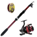 Teleskopische Angelrute Set mit Spinnrolle und robuster Angelschnur für Outdoor Angeln. - 1.8m Rute + Rolle + Schnur / Schwarz Rot