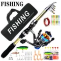 Set de caña de pescar telescópica con carrete, bolsa, señuelos, anzuelos y línea de pesca. - Conjunto de Bolsa FISHING