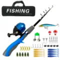 Kit de canne à pêche pour enfants télescopique portable avec moulinet et appâts détails - Ensemble d'outils combo / 1.2m / Bleu