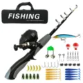 Kit de canne à pêche télescopique portable avec moulinet et appâts pour débutants. - Ensemble d'outils combo / 1.2m / Gris