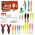 Details des Weihnachts-Angelköder-Kits mit verschiedenen Kunstködern, Haken und Zubehör. - 523B