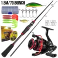Set completo caña de pescar 1.8M con carrete, señuelos, anzuelos, sedal y caja de aparejos. - 1.8m / Negro Rojo