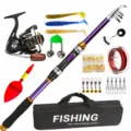Ensemble de canne à pêche télescopique avec moulinet, appâts et sac de transport. - 2.1m / Violet