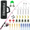 Komplettes Angelruten-Set mit Mini-Rute, Angelrolle, Tasche und verschiedenen Ködern für Angler. - 1,8m Angelrute + Rolle mit Schnur + Köderbox Zubehör + Angeltasche