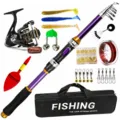 Kit de canne à pêche télescopique complet avec moulinet, leurres, hameçons et sac pour la mer. - 2.7m / Violet
