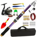 Kit de canne à pêche télescopique complet avec moulinet, leurres et sac de transport. - 3m / Violet