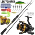 Caña de pescar 1.8M con Carrete y Señuelo Kit Juego Completo Equipo De Pesca - 1.8m / Negro y Oro