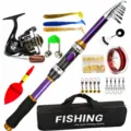 Ensemble complet de canne à pêche télescopique et moulinet avec leurres et sac. - 3,6m / Violet