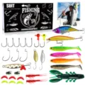 Set completo di esca da pesca con varie esche morbide ami e accessori per esterni. - Nero (519-783A)