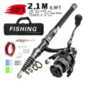 Telescopic fishing rod set with 2.1M 6.9FT reel, lures, line, and carry bag for fishing. - 2.1m Set