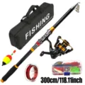 300cm Fishing Rod Reel Set Complete Package with Tackle Box and Carry Bag for Outdoor Angling - 3m / Black & Gold