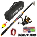 Telescopic Fishing Rod Set 360cm with Spinning Reel Tackle Box and Lures for Sea Fishing. - 3.6m / Black & Gold