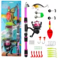 Caña de pescar telescópica de 1.8M carrete kit completo de aparejos de pesca con señuelos - Rosa