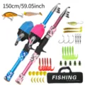 Portable telescopic fishing rod set with reels lures hooks and tackle bag for outdoor sports - Camouflage Blue and Pink Double Rod and Reel Set