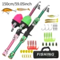 Complete fishing rod set with telescopic fishing poles, reels, lures, and tackle bag for outdoors. - Camouflage Green and Pink Double Rod and Reel Set