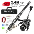2.4M Carbon Fiber Telescopic Fishing Rod Set with Spinning Reel Lures and Carrier Bag - 2.4m Set