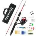 Kids fishing rod set with telescopic pole spinning reel portable bag and lures kit for beginners - Full Set / Red