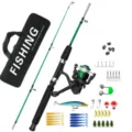 Kids fishing rod set portable telescopic fishing pole with reel lures hooks tackle bag. - Full Set / Green