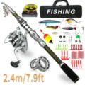 Telescopic fishing rod and reel combo set 2.4m 7.9ft with lures hooks soft baits and carry bag. - 2.4m 409 Set