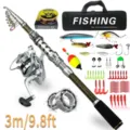 Telescopic fishing rod and spinning reel set with complete lures and portable tackle bag. - 3.0m 409 Set