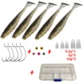 Kit completo de señuelos de pesca con cebos blandos, anzuelos, pesos y caja de aparejos. - Cebo 6.5cm 2.5g / Gris Oro