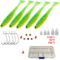 Set de señuelos de pesca blandos con anzuelos, plomos y caja para pesca deportiva. - Cebo 6.5cm 2.5g / Verde