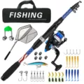 Portable Telescopic Fishing Rod Set with Reel Lures Hooks and Carrier Bag for Outdoor Angling - 1.8M Rod Reel Full Set With Net / Starry Blue