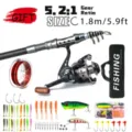 Carbon fiber telescopic fishing rod set with reel, line, baits and bag for travel and sea fishing. - 1.8M Set