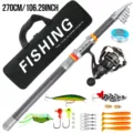 Set de caña de pescar telescópica con carrete y anzuelos 270cm kit de aparejos de pesca - Set de 2.7m