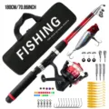 1.8M Caña de pescar telescópica y carrete Combo Set con bolsa cebos anzuelos equipo - Set Completo de Caña Carrete Bolsa de Señuelos / Negro Rojo