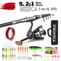 Carbon fiber telescopic fishing rod and spinning reel set portable travel lure gear kit - 2.1m Set