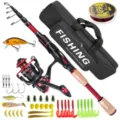 Set completo de caña de pescar telescópica y carrete con bolsa, señuelos y accesorios. - Negro Rojo Set 1.8m
