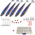 Set completo de señuelos de pesca con cebos blandos, anzuelos, plomos, ojos y caja. - Cebo 6.5cm 2.5g / Azul