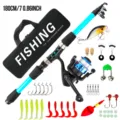 Set de caña de pescar telescópica de 1.8M con carrete y accesorios completos de pesca - Conjunto de Carrete Azul