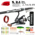 Carbon fiber telescopic fishing rod set portable travel spinning reel lure fishing tackle kit - 2.7m Set