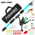 1.8M Caña de Pesca Telescópica Carrete Kit Completo Señuelos Anzuelos Flotador Set - Conjunto de Carrete Verde