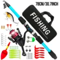 Set completo de caña de pescar telescópica con carrete, bolsa y accesorios para principiantes - Conjunto de Carrete Rojo