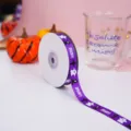 Halloween purple grosgrain ribbon with cute ghost and spooky prints for gift wrapping. - Standard Baking Box Tie / Purple Spook Style (1.5cm Wide)