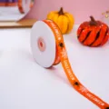 Halloween orange ribbon roll with spider web print for gift packaging and party decor. - Standard Baking Box Tie / Orange Halloween Style (1.5cm Wide)