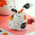 Sacchetto regalo di Halloween per caramelle con zucca fantasma e orecchie da coniglio. - Bianco / 48-50 Pezzi/Confezione (13.5*22cm)