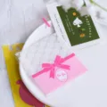 Pink bow lace transparent food packaging bag, perfect for DIY cookie and bakery use. - 7x7+3cm (100 Pieces/Pack) / Pink
