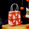 Χάρτινη τσάντα δώρου Halloween mini χαριτωμένο φάντασμα για συσκευασία καραμελών πάρτι - Φάντασμα με Πορτοκαλί Βάση