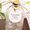Detailed shot of vintage glass bottle with cork stopper, twine rope and thank you hang tag. - Pack of 100 (Diameter 4.3cm) / White