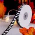 Μαύρη κορδέλα Halloween με τύπωμα λευκού φαντάσματος για συσκευασία δώρων DIY και διακόσμηση. - Φάντασμα (Πλάτος 1cm * Μήκος 22m)