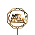 Dettaglio topper per torta di compleanno in acrilico geometrico dorato e brillante - Stile Poligono Geometrico Happy Birthday
