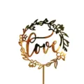 Λεπτομέρεια topper τούρτας Love από χρυσό ακρυλικό, σχέδιο στεφάνου λουλουδιών για πάρτι. - Στρογγυλό Στυλ Στεφάνι Love