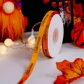 Détail ruban gros-grain orange, impression thème Halloween, idéal emballage cadeau et loisirs. - Happy Halloween (Largeur 1cm * Longueur 22m)
