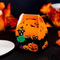 Halloween candy gift box with cute pumpkin and castle design, perfect for trick or treat party. - 8.7*6.3*13 cm / Orange
