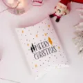 Christmas pillow shaped paper gift box with gold and black print, perfect candy packaging. - Single Piece Flat Shipping / White Gold Star Tree Merry Christmas