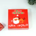 Christmas gift box for nougat nuts red paper packaging with cute santa reindeer design - Style G / 14x14x5cm
